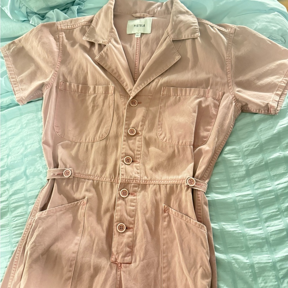 Pink Button-Down Jumpsuit - Picture 2 of 4